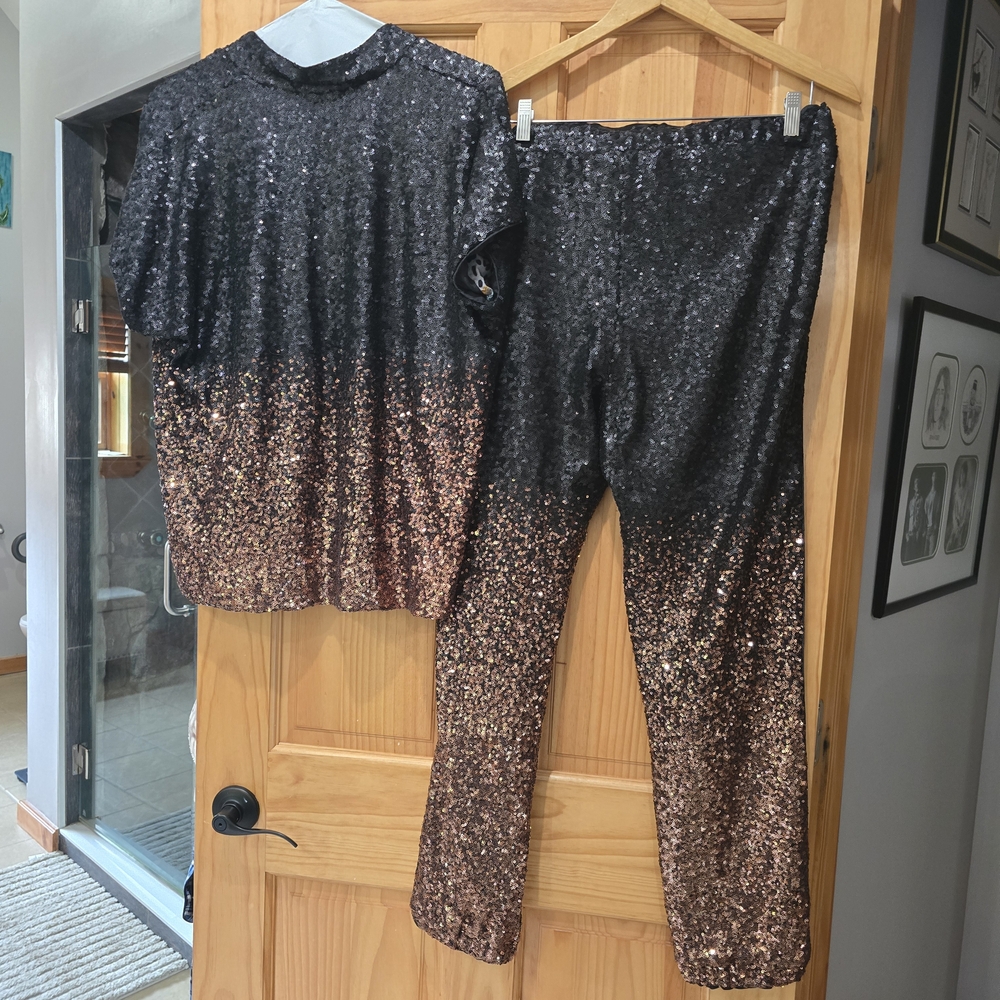 Johnny Was Black and Gold Sequin Pantsuit - Picture 2 of 5